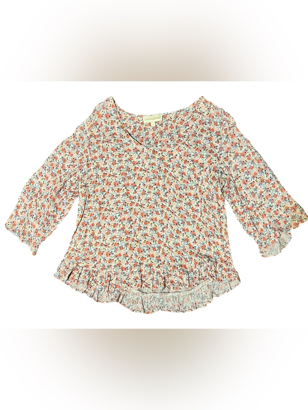 Cynthia Rowley Floral Ruffle Hem' Top Sz S Multicolor